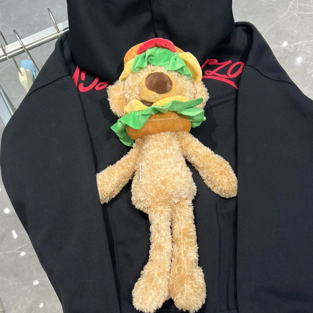 【YU·PP】(113)小众重工刺绣汉堡夹小熊可爱连帽卫衣外套（P0196）