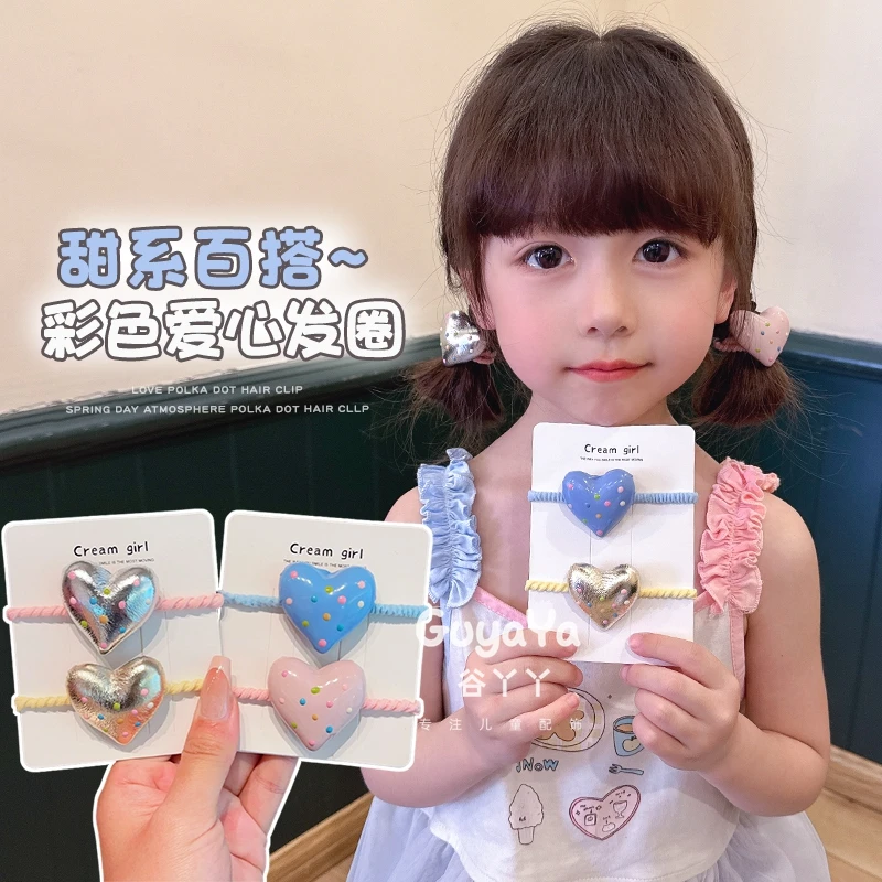儿童波点爱心发圈小清新马尾丸子头发绳皮筋高弹力不伤发女童发饰