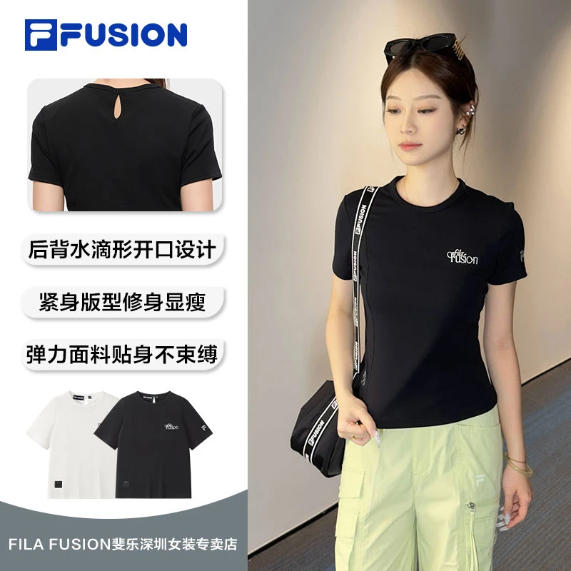 FILA斐乐女装短袖t恤女款紧身运动透气上衣夏季薄款T11W533114F