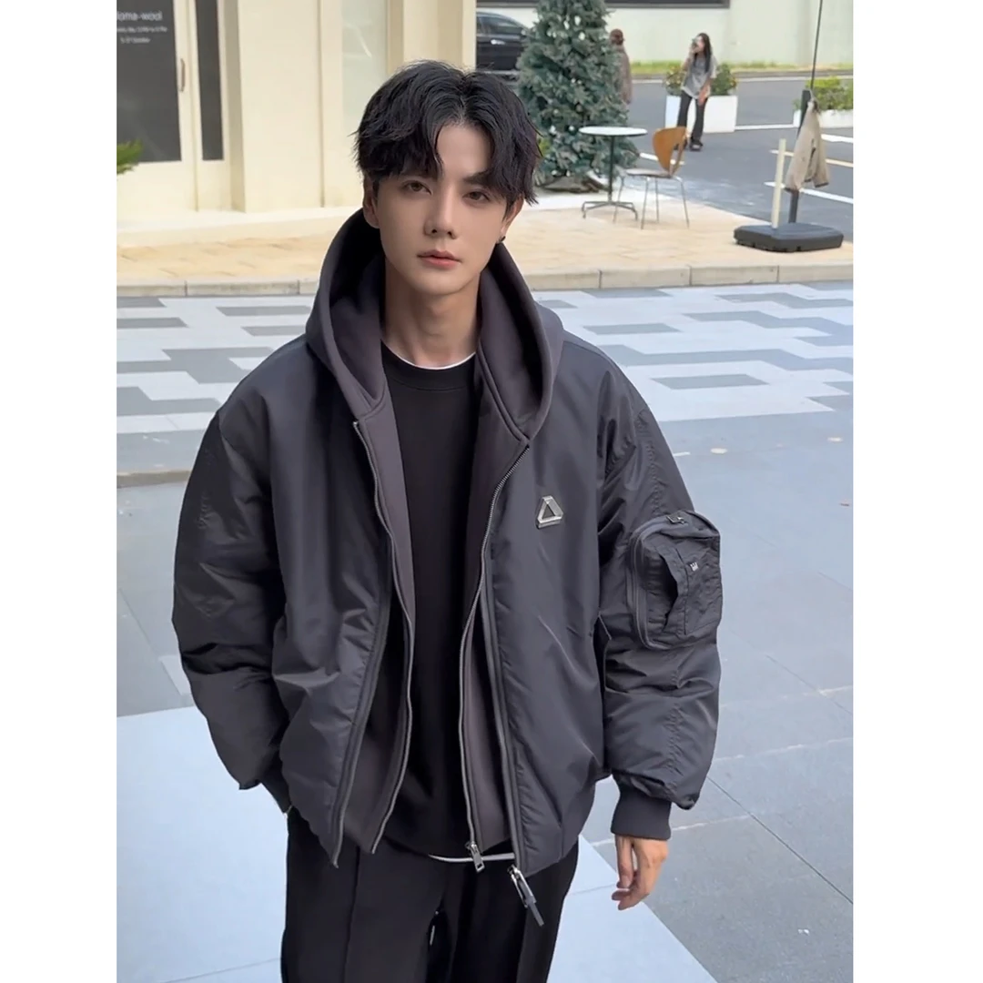 空城计秋冬新品男士短款立领加厚防风戴帽纯色百搭连帽羽绒服