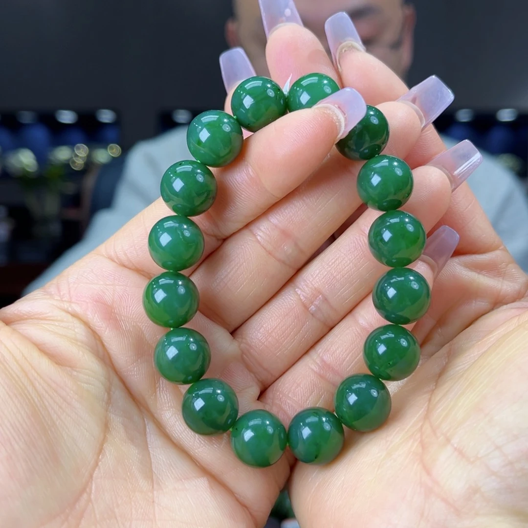 未镶嵌手串和田玉天然和田玉俄碧五号坑菠菜绿料13