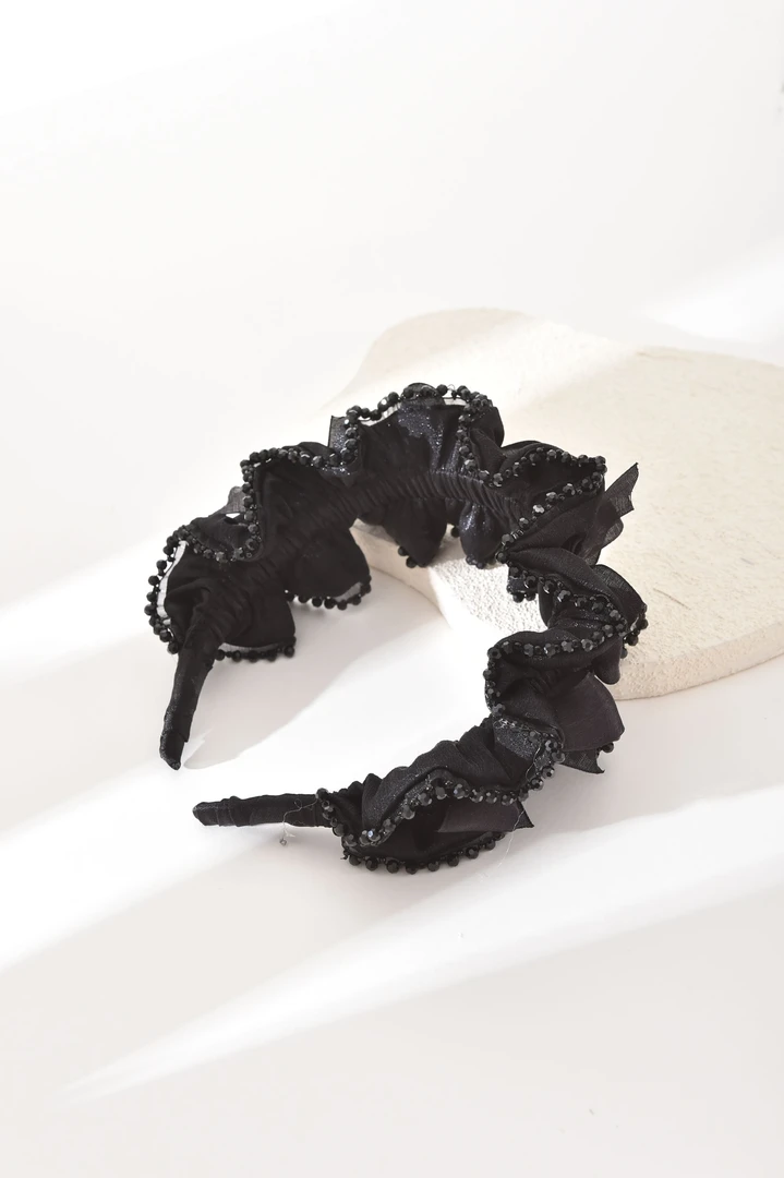 《梦幻流光》黑色流光水晶发箍宽边木耳边蝴蝶结发饰高幻羽原创发饰