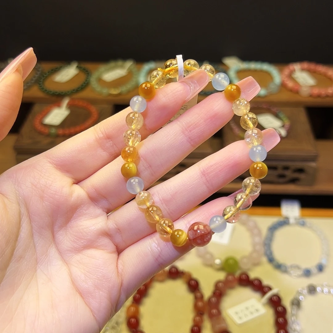 手串银S925镀金镶嵌水晶黄1496