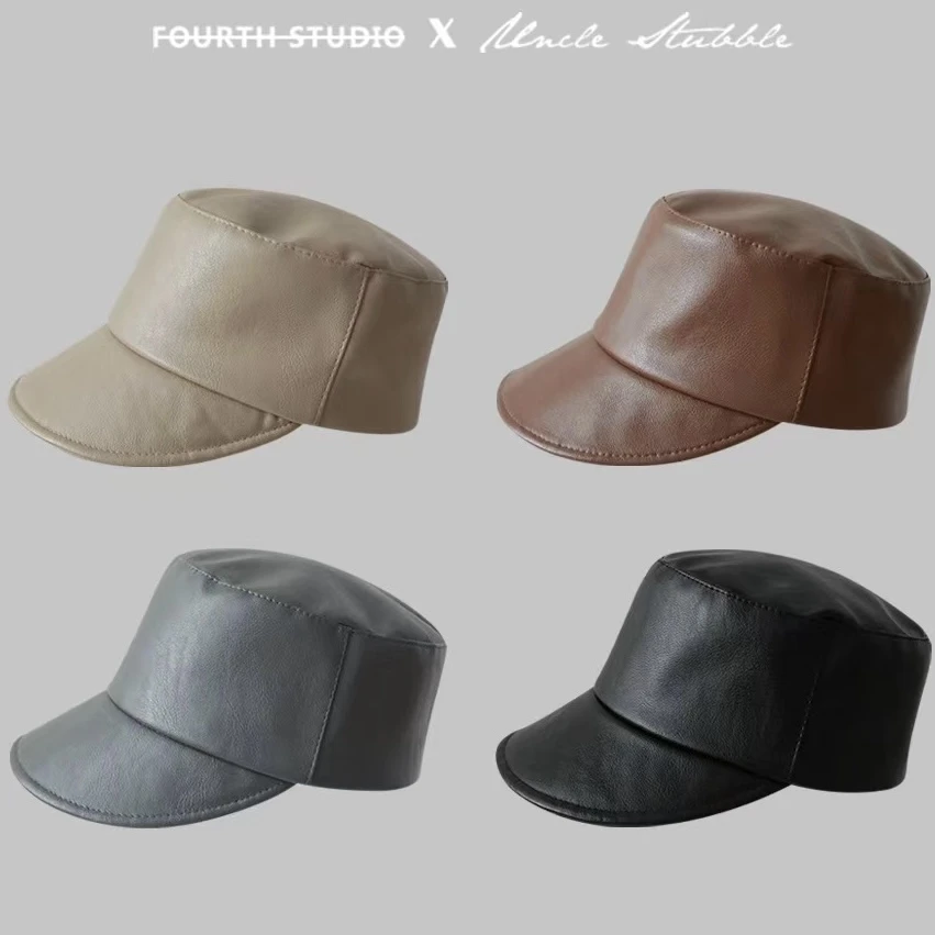 太一 pu皮马术帽子秋冬日系时尚百搭显脸小街头潮牌复古潮流时髦