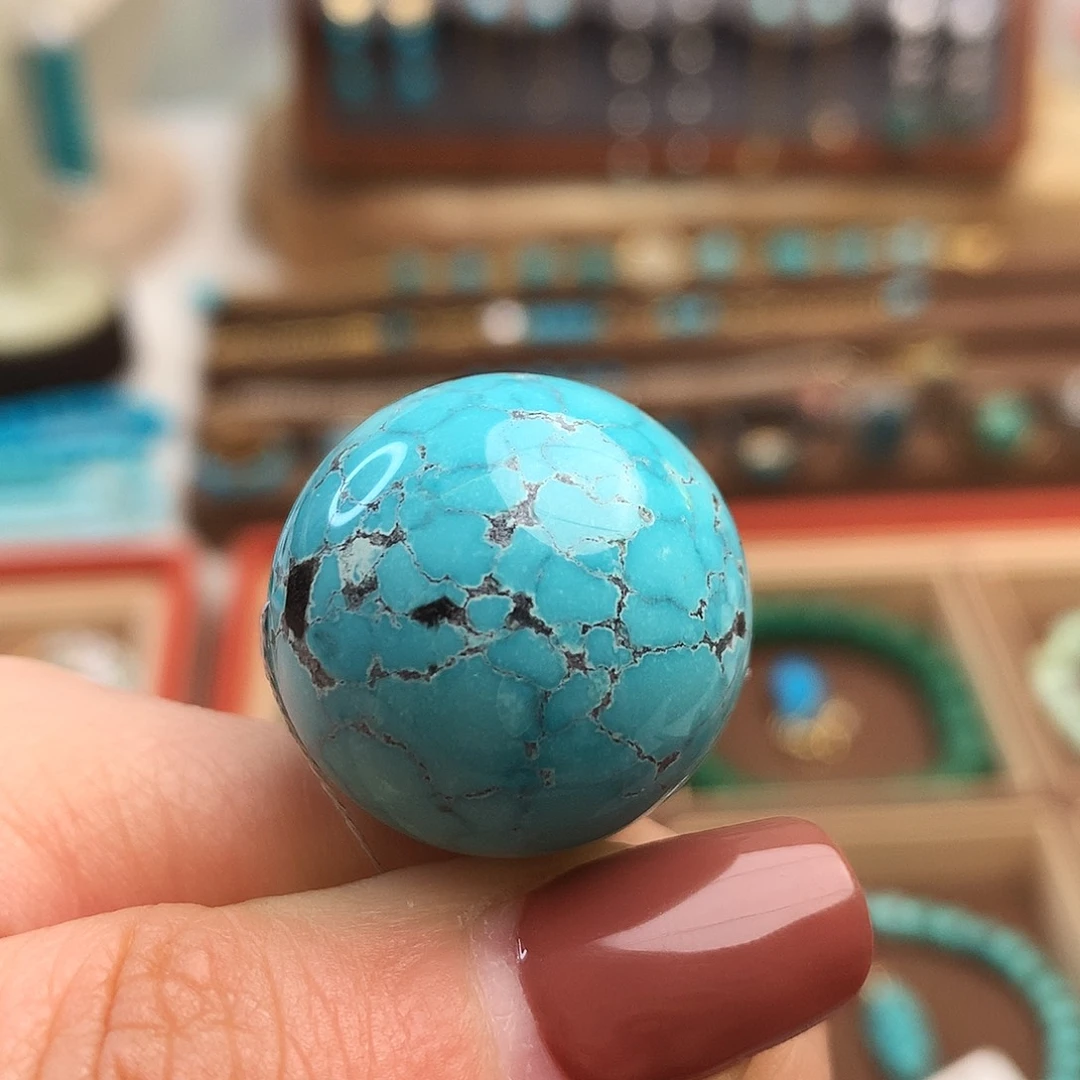 绿松石高瓷网花珠未镶嵌