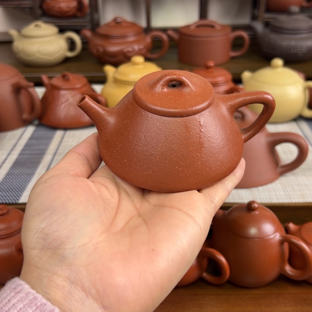 茶壶紫砂红降坡子冶石瓢全手120cc