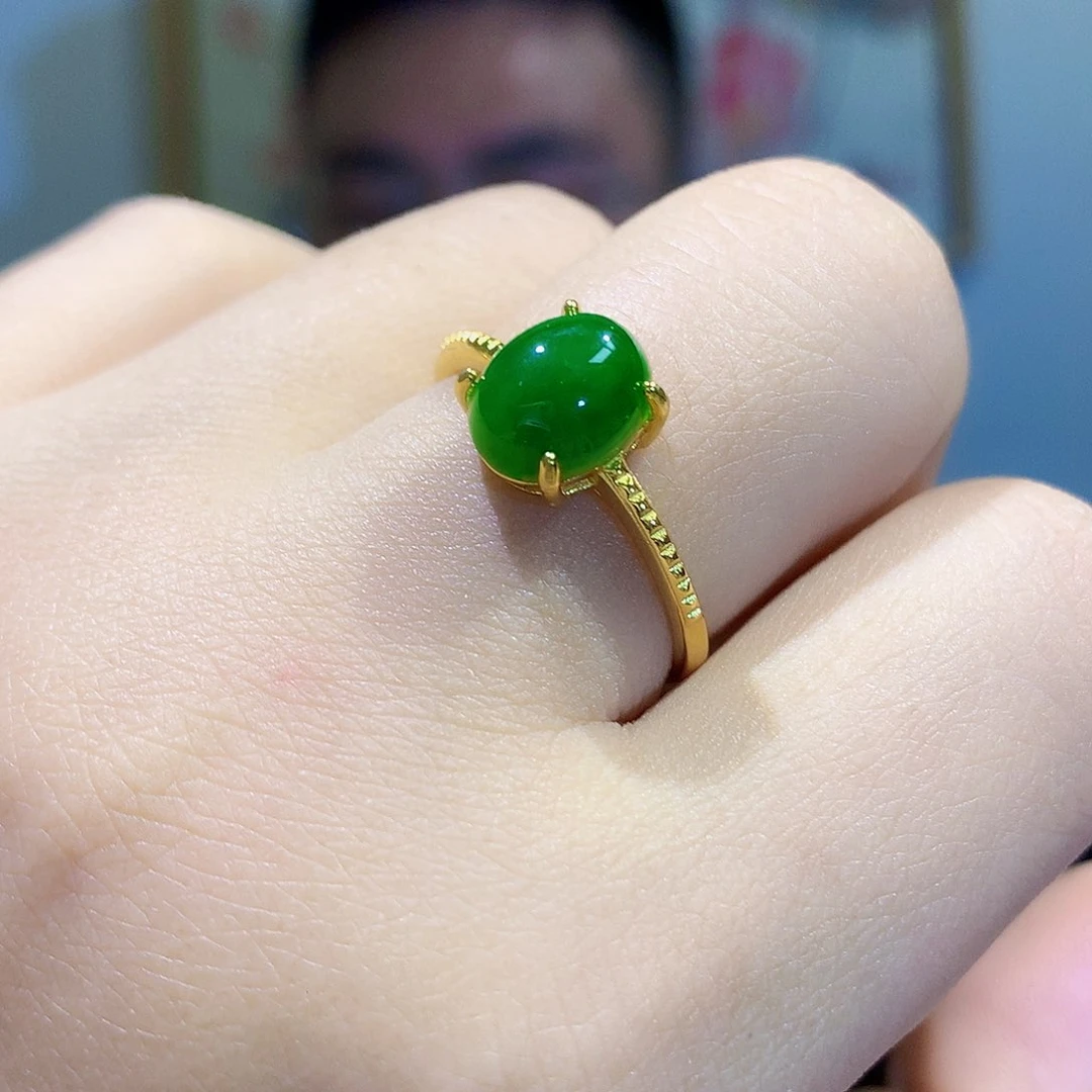 和田玉（碧玉）戒指银S925镀金镶嵌