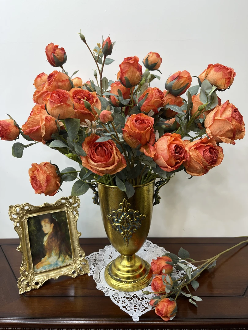 【包邮】法式风格花玫瑰暖色高档玫瑰花餐桌客厅装饰花艺摆件