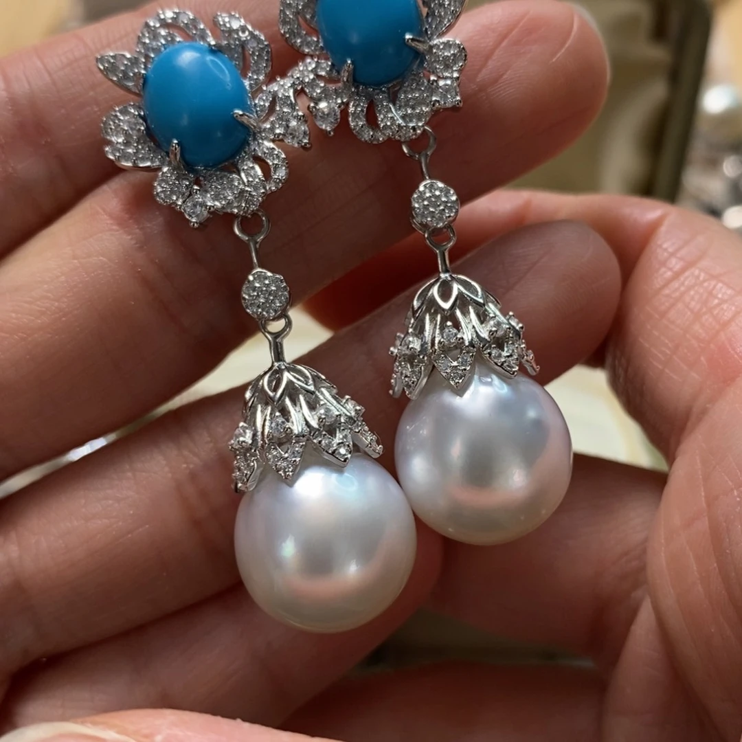 海水珍珠耳饰银S925镶嵌