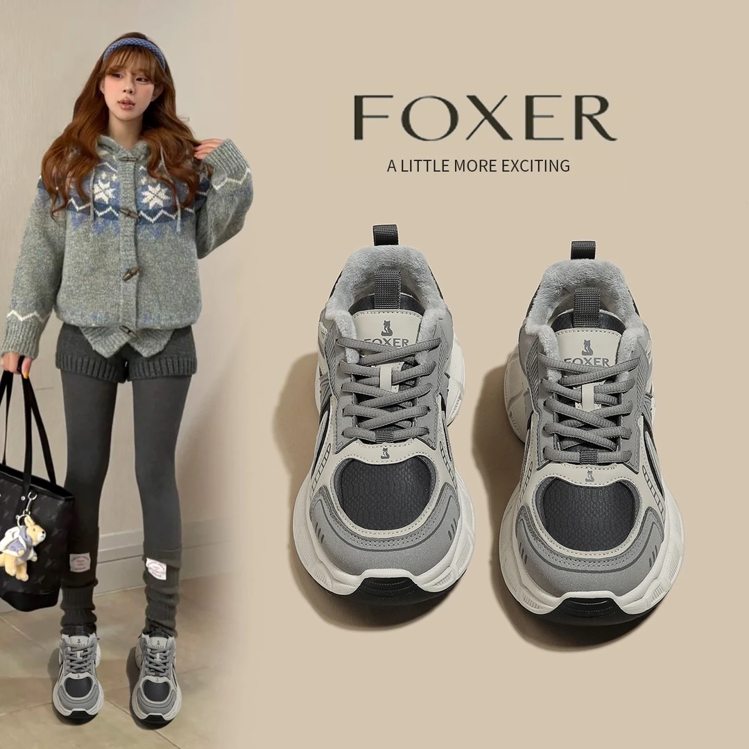 FOXER运动鞋运动老爹鞋老爹鞋女鞋单里跑步ins厚底网红厚底显高