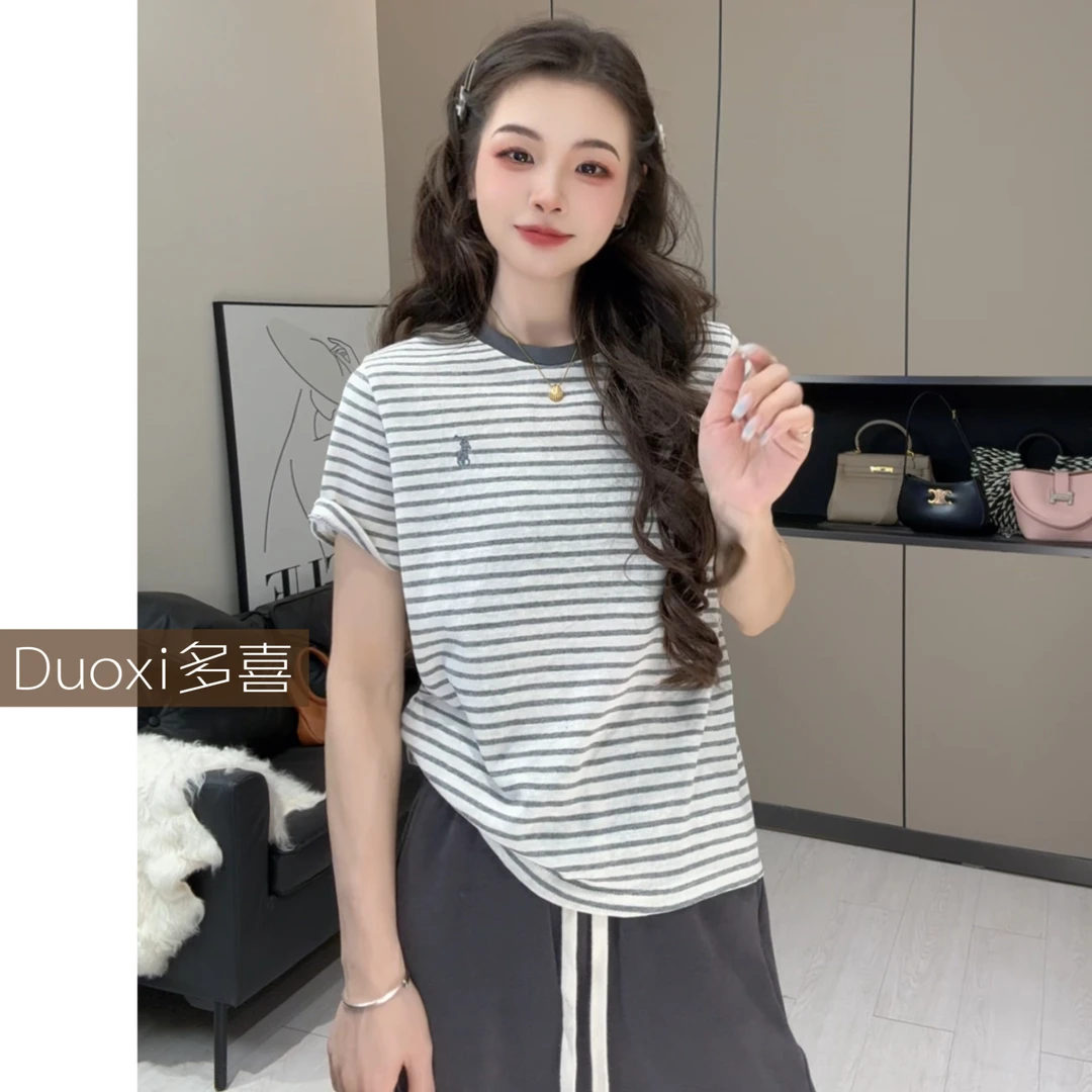 【Duoxi】"春天的色彩”#F031#休闲百搭春夏设计短袖T恤圆领打底棉T