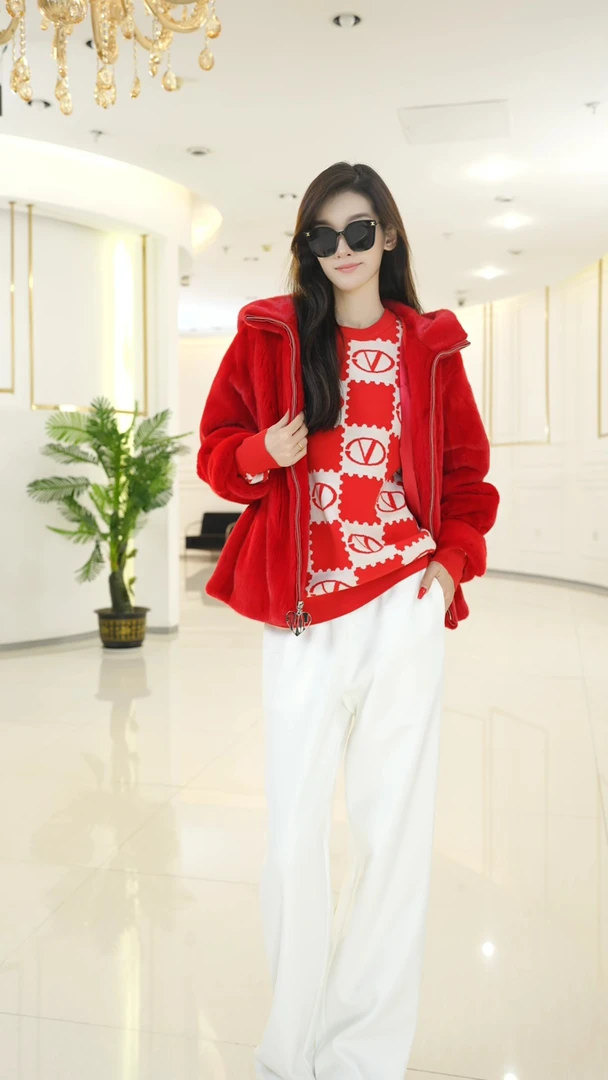 LIJING/红色连帽拉链外套9605