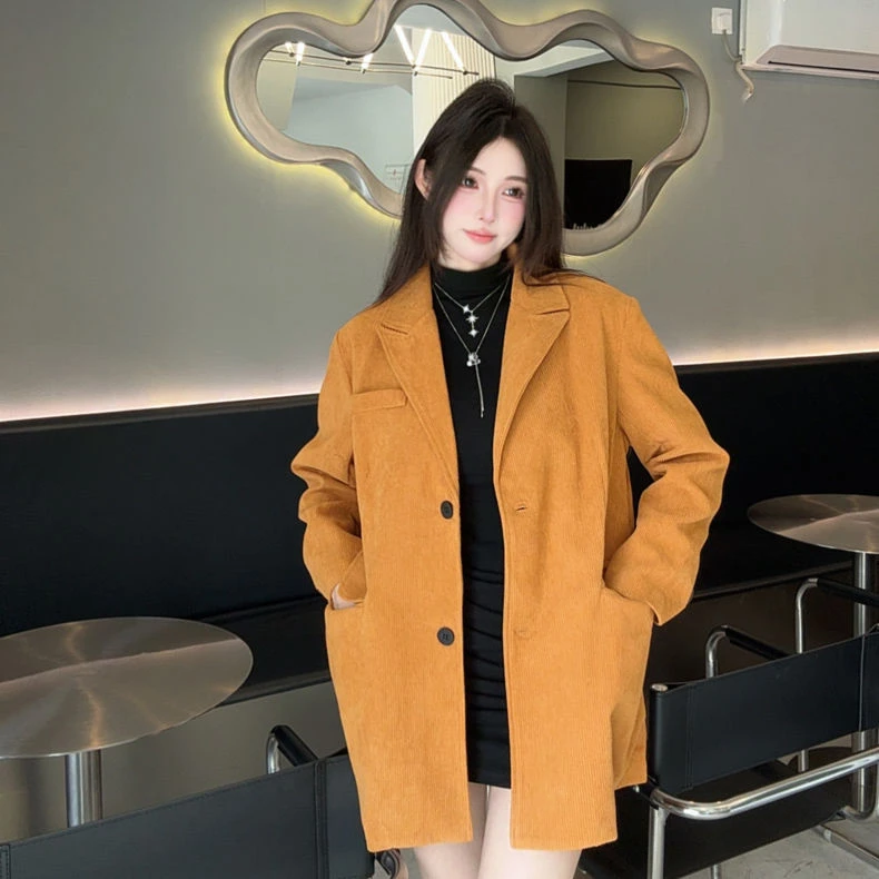 南瓜色气质西装外套女2025秋冬新款韩版宽松显瘦轻奢高级感西服潮