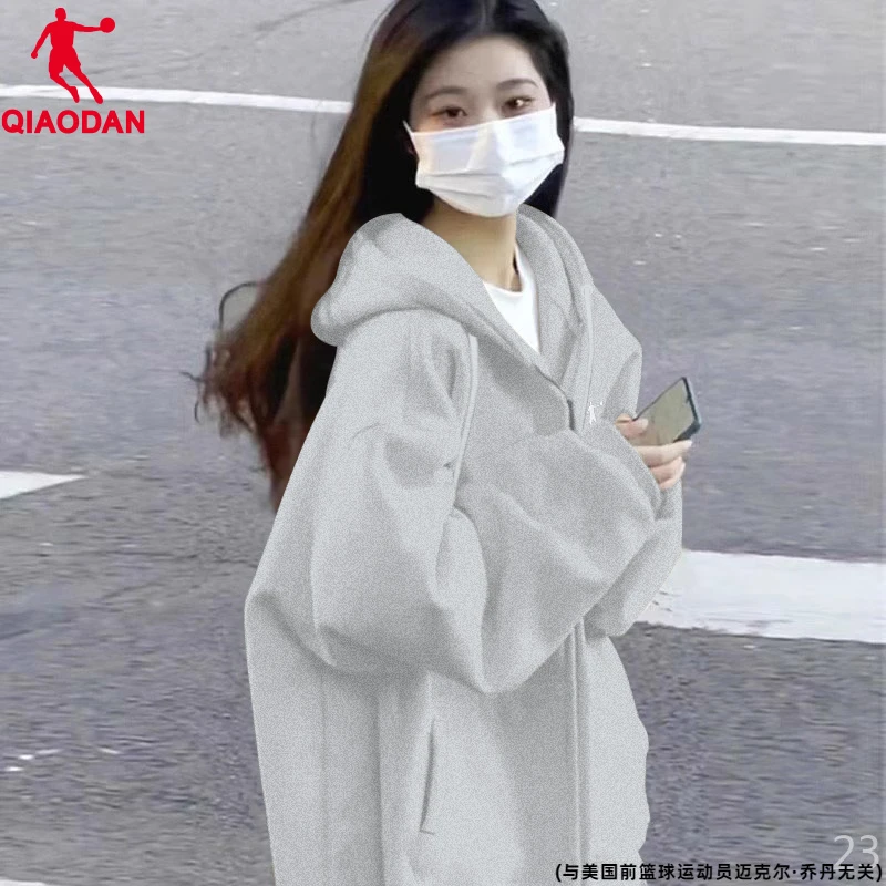 乔丹官方加绒运动卫衣女冬季拉链连帽开衫慵懒小个子帽衫宽松外套