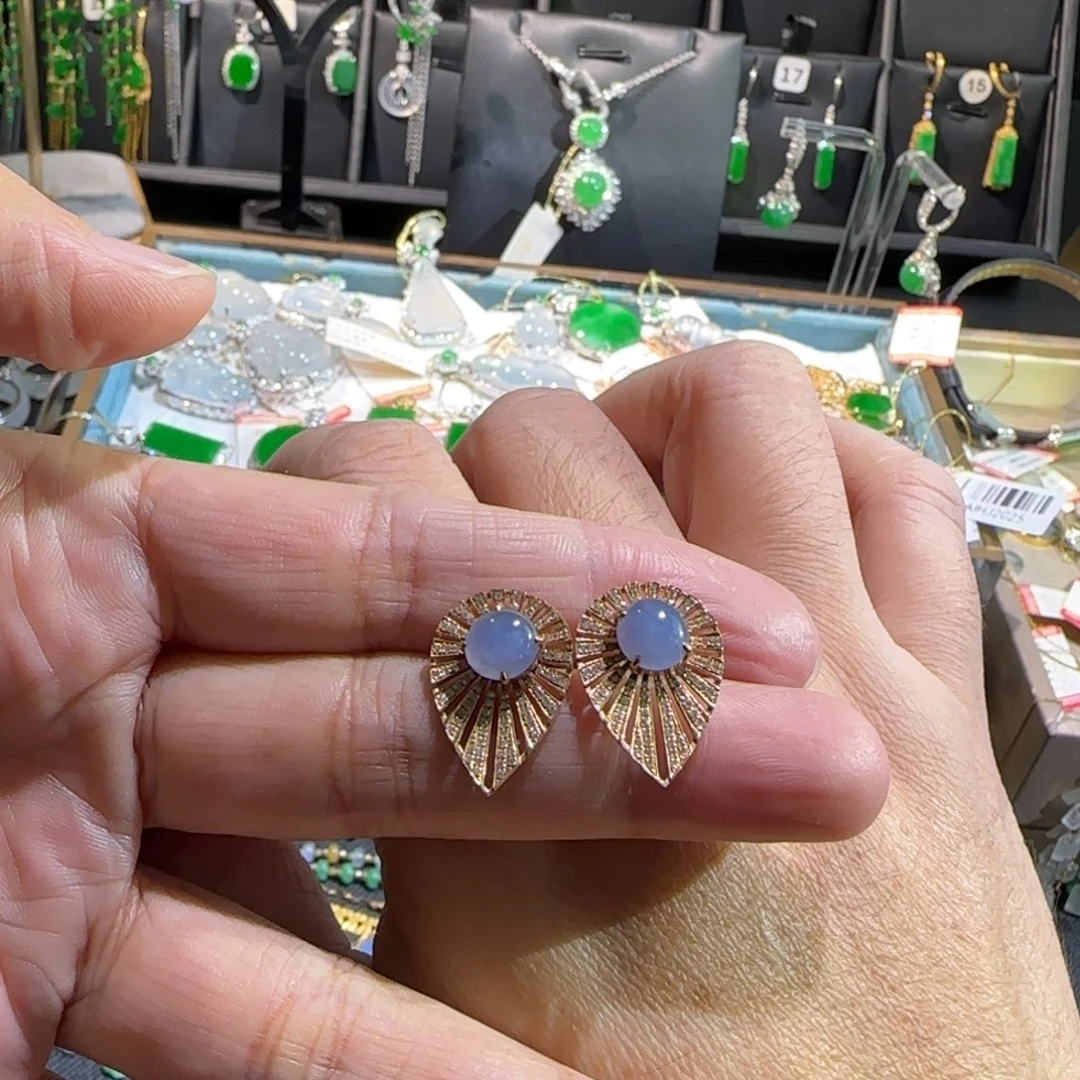 翡翠18K金镶嵌颈饰耳钉