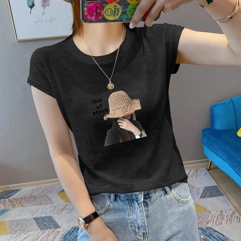雪花棉轻熟风小众印花短袖t恤2025年流行夏季女装欧货个性上衣服
