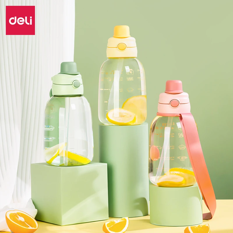 【直播专享】得力双饮口大肚杯1140ml大容量带吸管便携安全材质