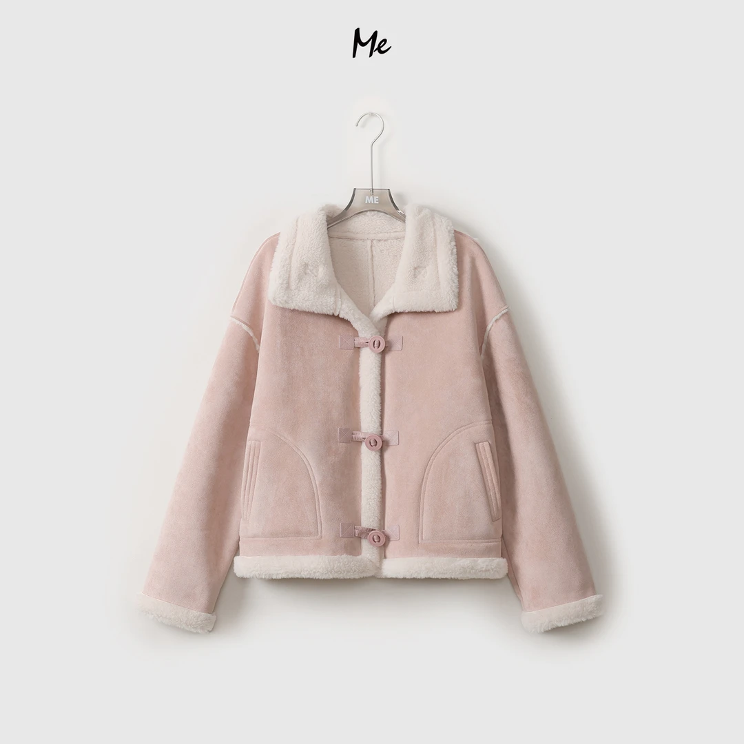 ME【水蜜桃】环保皮毛复合可翻立领百搭保暖短款毛毛外套MEQA3690