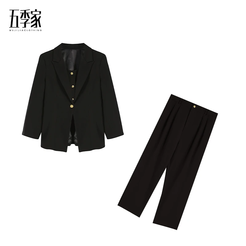 春季新款五季家大码女装假两件西装外套上衣西装裤两件套ZL37049