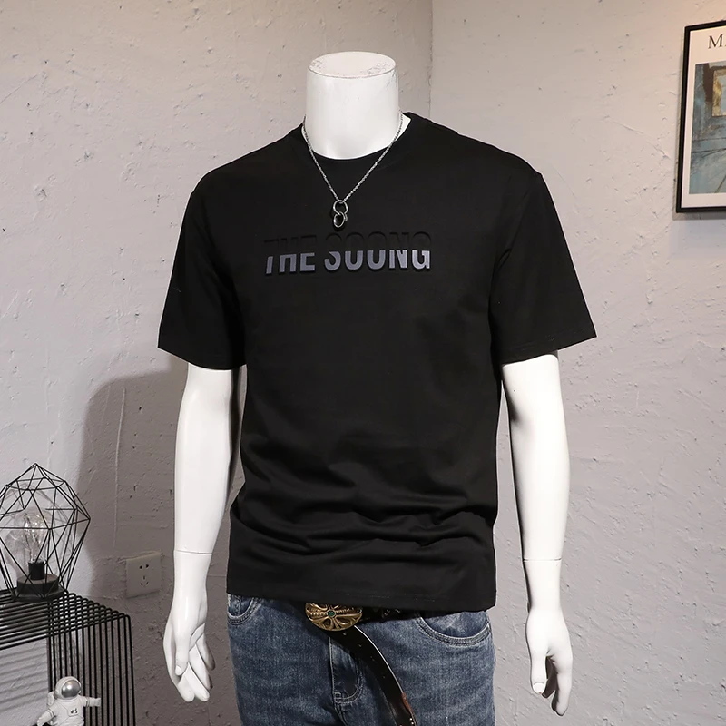 夏季新款男士短袖T恤圆领青春基础色字母烫印个性潮打底半袖青年t