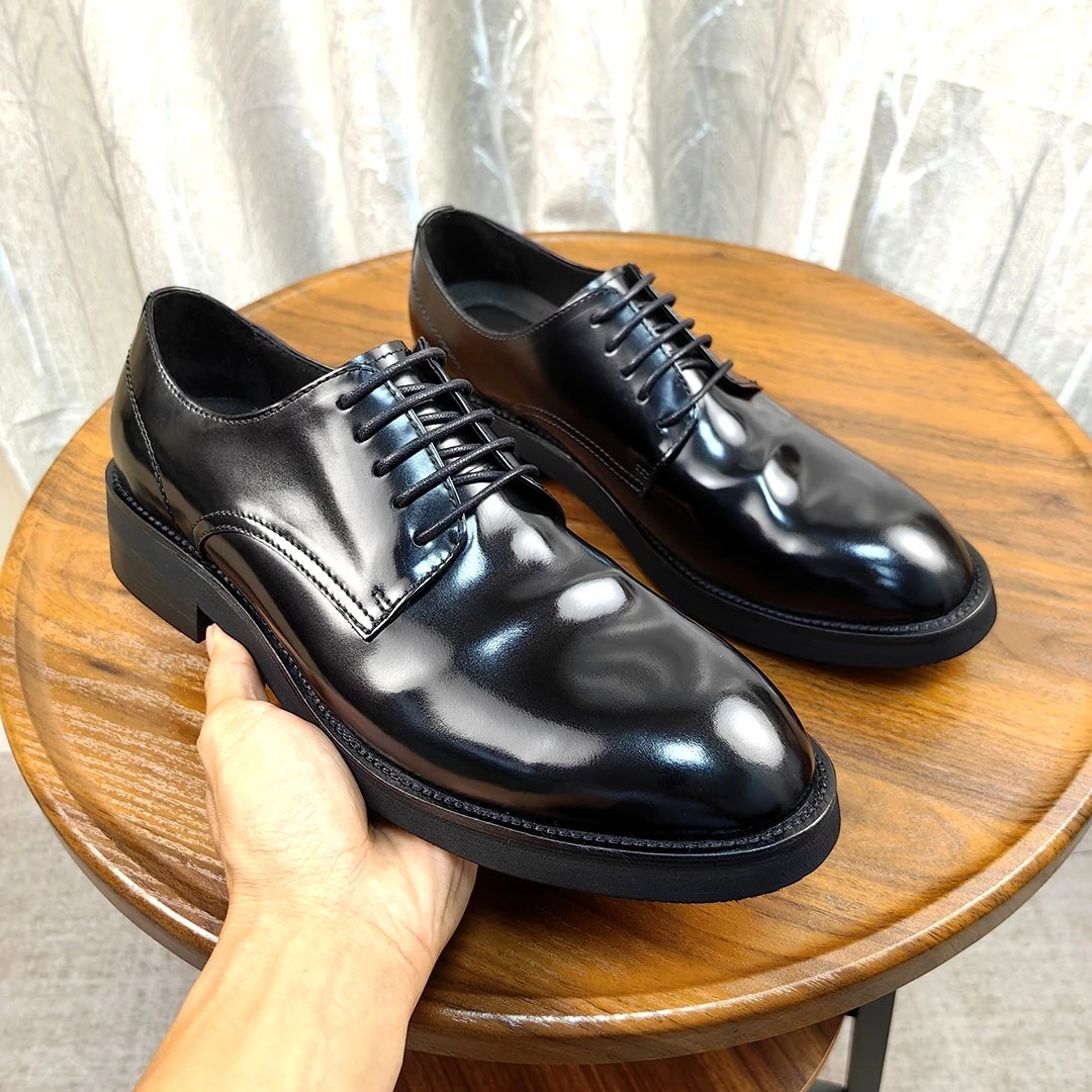 头层马皮德比鞋褶皱复古高端低帮男士正装商务皮鞋厚底英伦风百搭