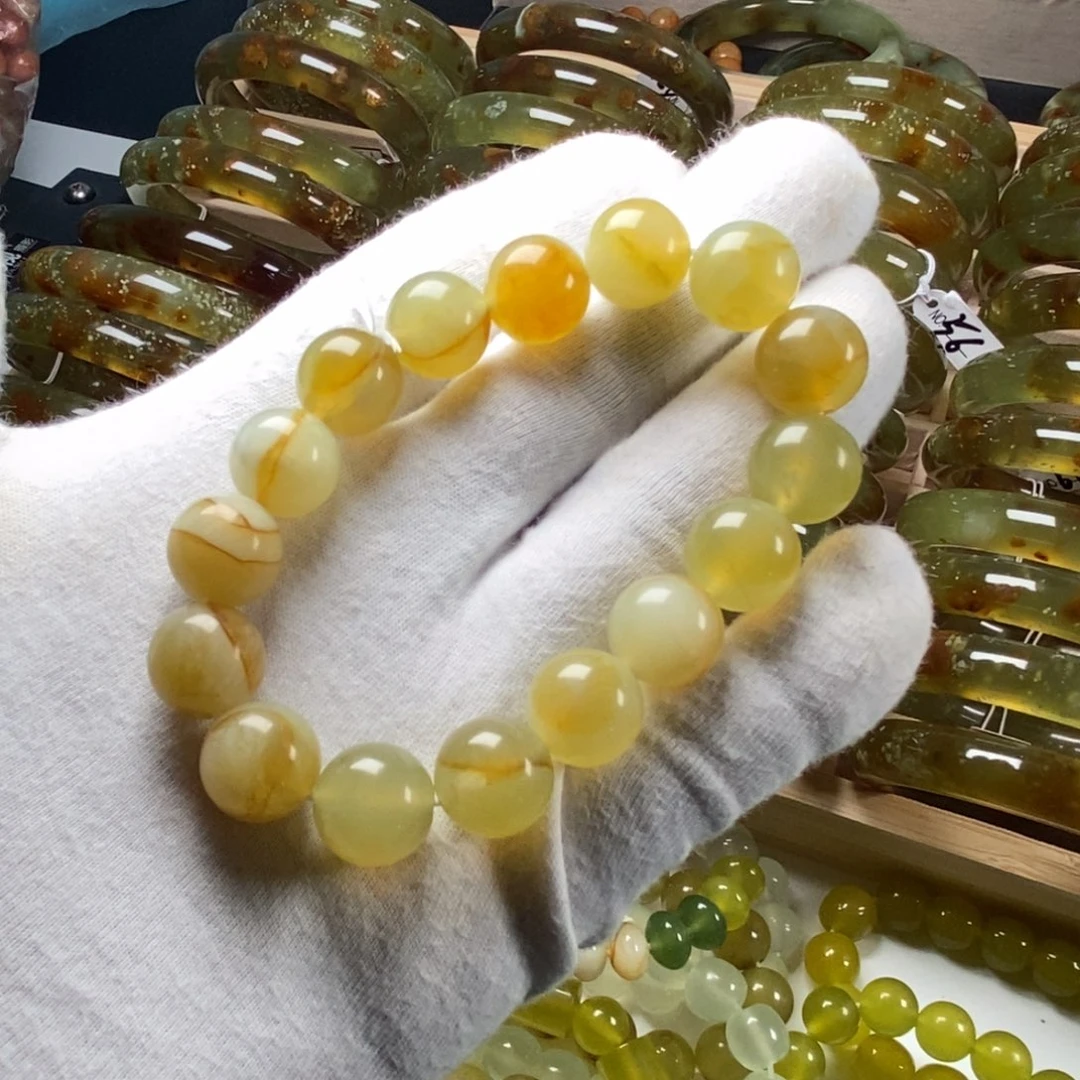 蛇纹石玉手链未镶嵌花玉卡14遐思福利