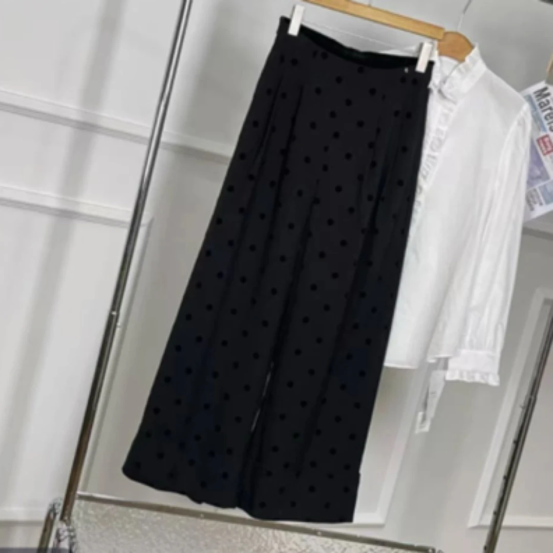 0013宽松休闲波点阔腿裤显瘦气质高端裤子