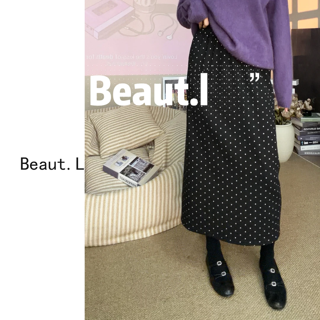 【Beaut.L】冬季新款 波点显瘦加绒加厚半身直筒裙 百搭中长款气质