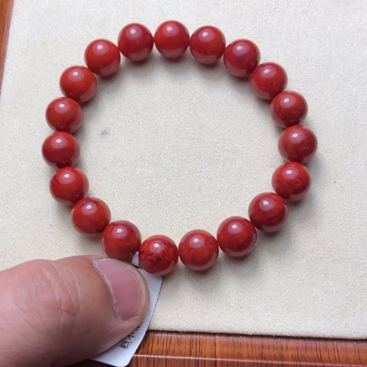 南红玛瑙未镶嵌手串10+圆珠满肉火焰