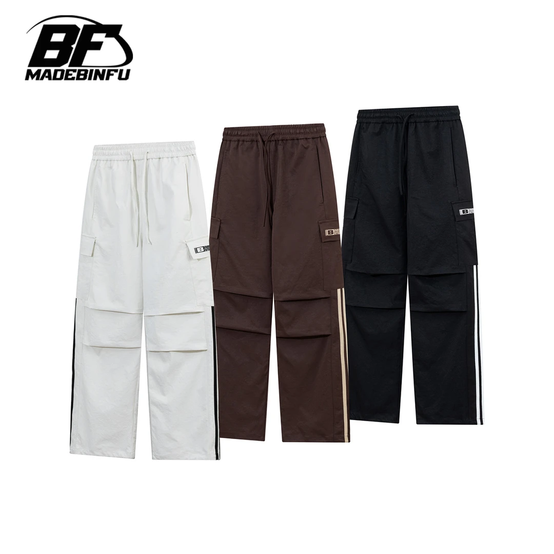 BINFU自制国潮 美式休闲运动风宽松男女同款宽松垂感不易皱长裤子