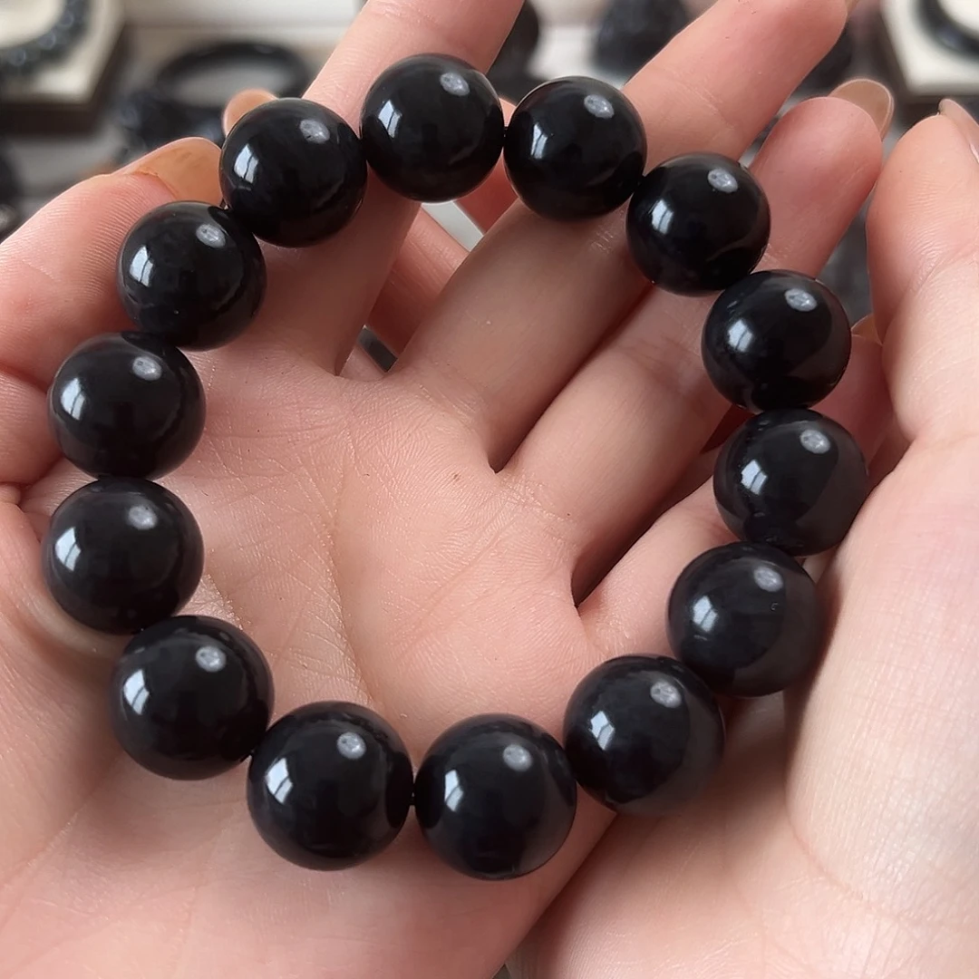 和田玉（墨玉）未镶嵌颈饰卡16圆珠福利