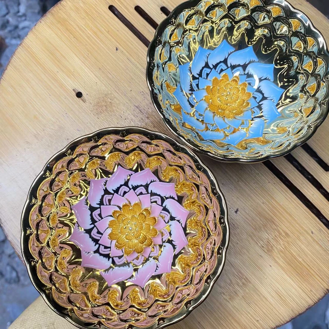 手工茶器 红粉佳人+蓝色妖姬主人杯对杯