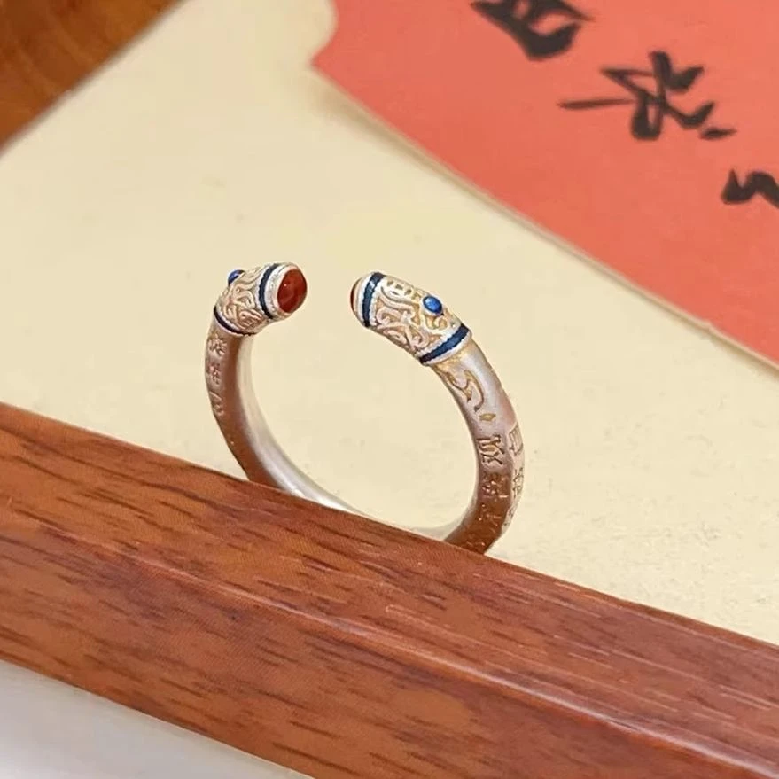足银戒指 999足银金箍棒戒指新中式女款国风描金小众设计感开口