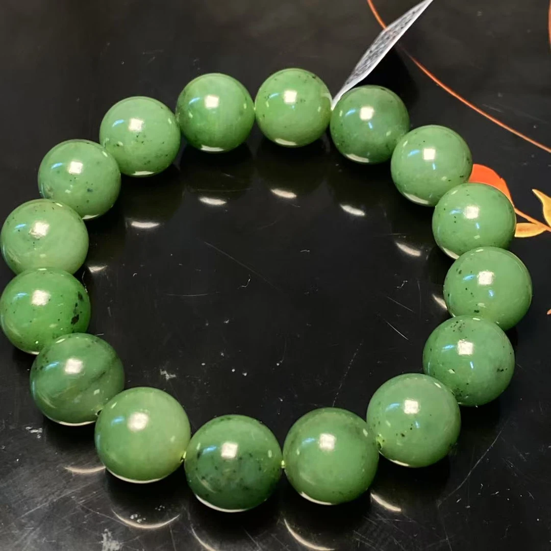 天然和田玉碧玉乌兰海猕猴桃圆珠手串精致百搭时尚
