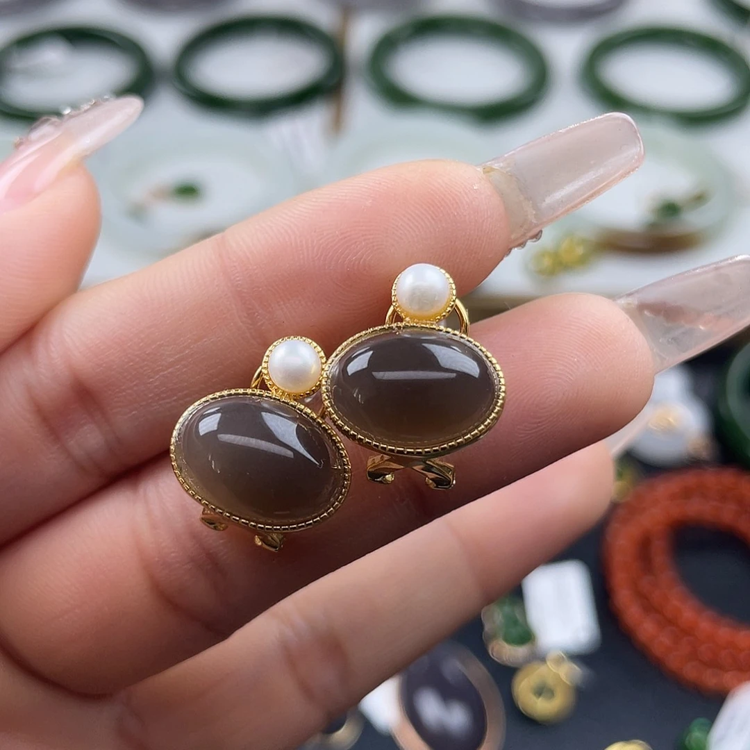 和田玉耳饰银S925镶嵌