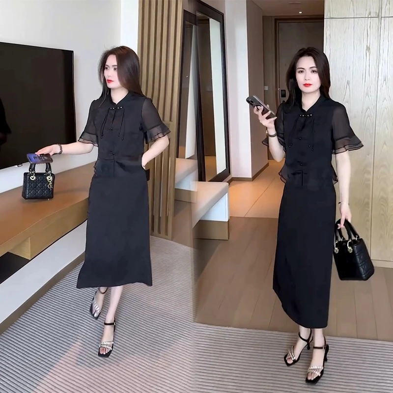 新中式轻奢名显瘦媛复古气质收腰连衣裙