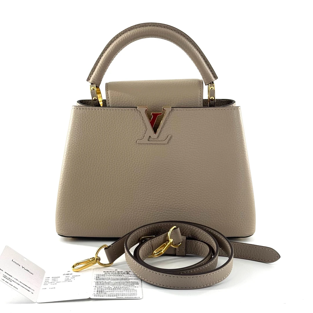 99新 LouisVuitton/路易威登 卡普辛BB大象灰手提斜挎包芯片款