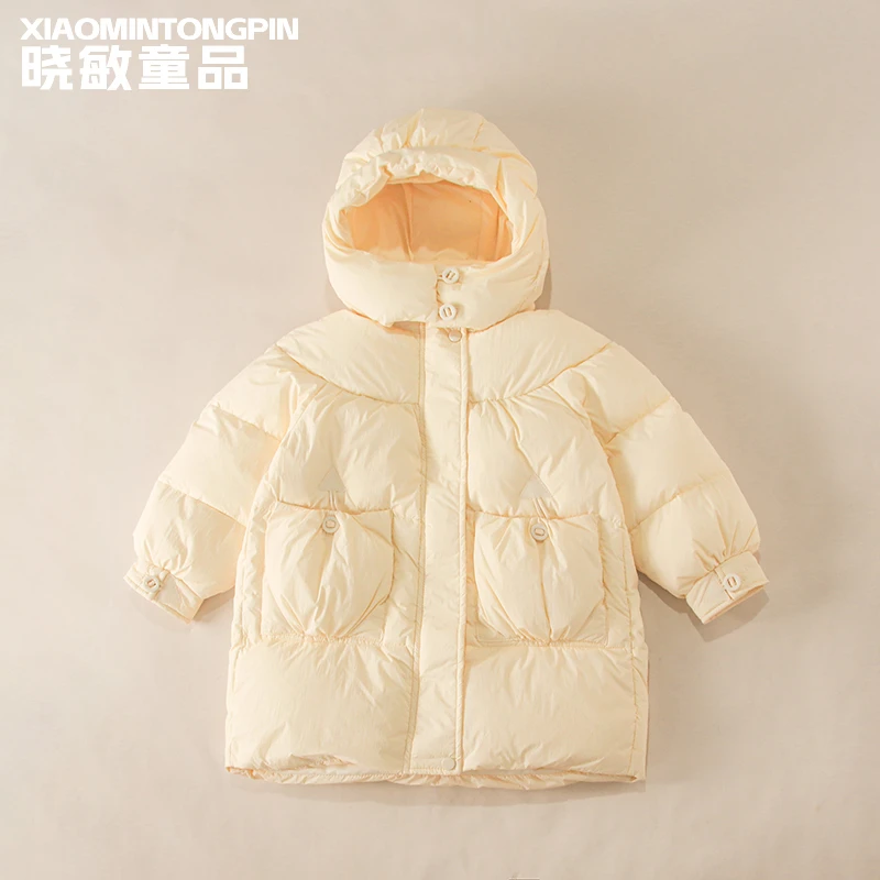 【现货】童装儿童女童外套棉袄加厚中长款压褶连帽棉服3C3635