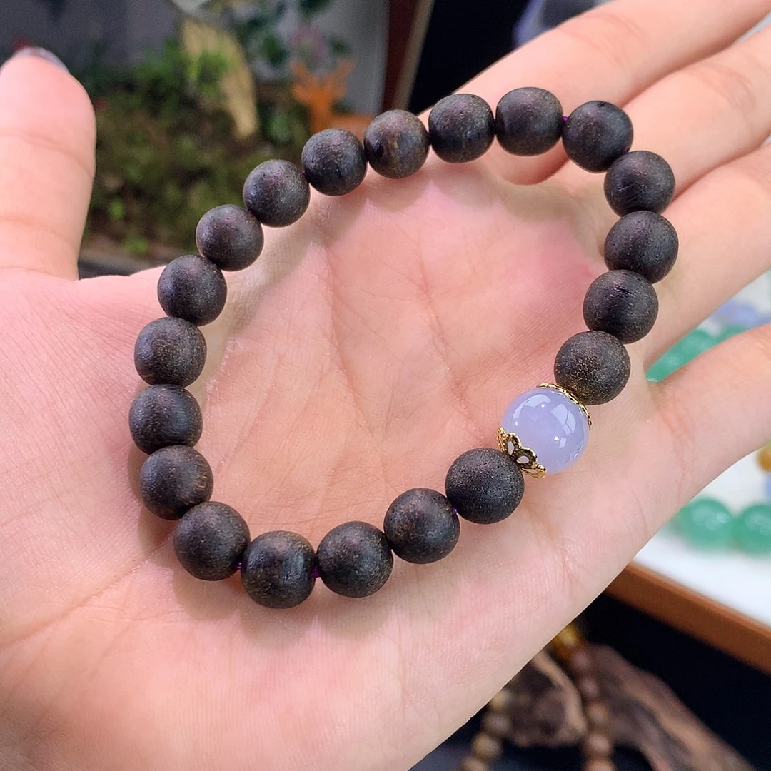 翡翠未镶嵌手链紫罗兰单珠卡10mm