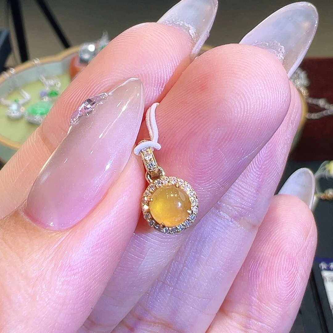 胖***儿翡翠18K金镶嵌吊坠(不含链)小提溜