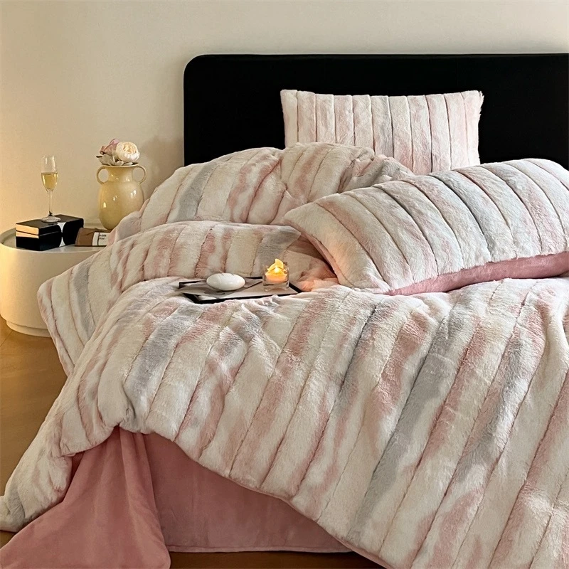2025新款轻奢兔毛绒床上四件套牛奶绒被套加厚保暖珊瑚法兰绒床单
