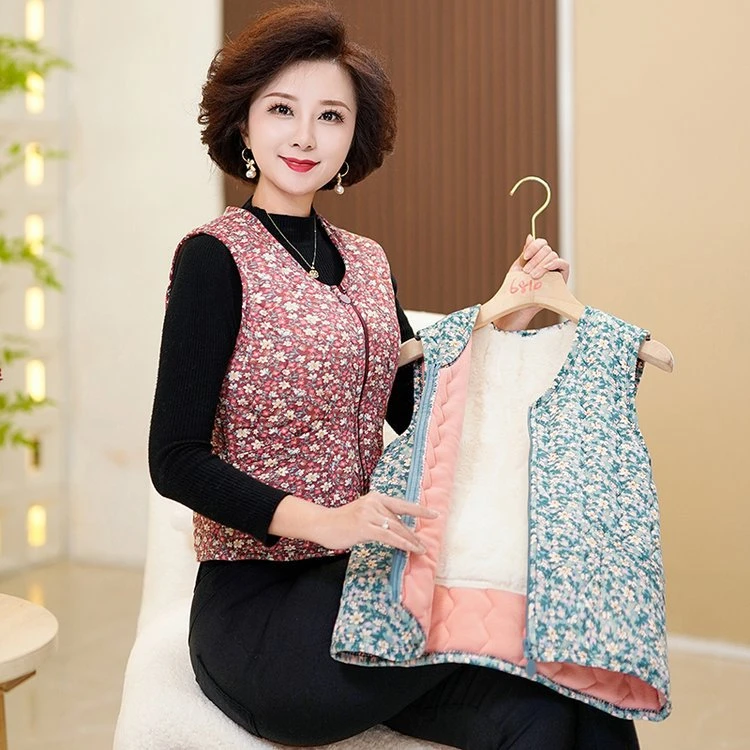 中年妈妈冬装棉马甲女加厚无袖棉衣50岁中老年秋冬外套加绒棉背心