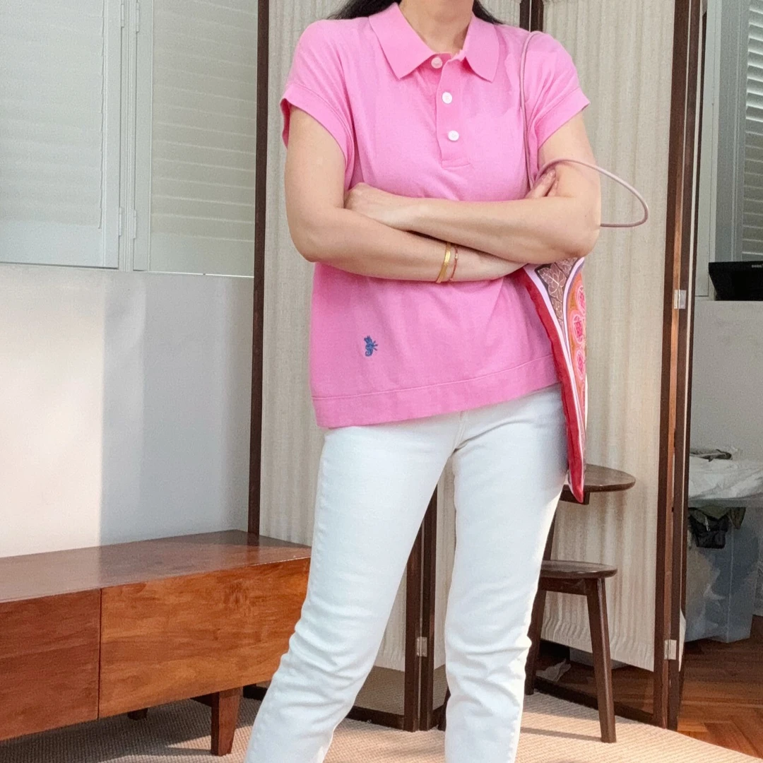 【安雅精选】翻领白色针织T恤纯色短款夏季女士休闲打底可外穿