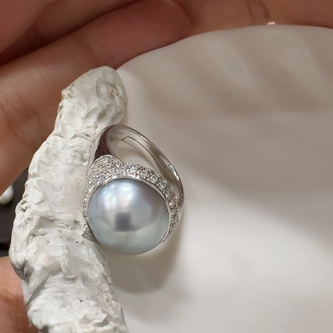 博***海水珍珠戒指银S925镶嵌