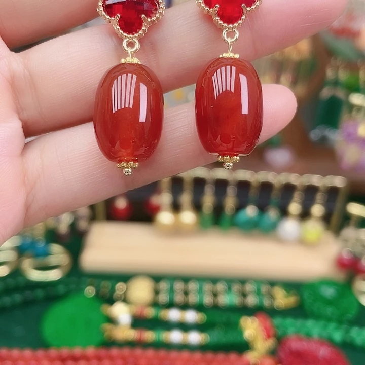 玛瑙/玉髓合金耳饰