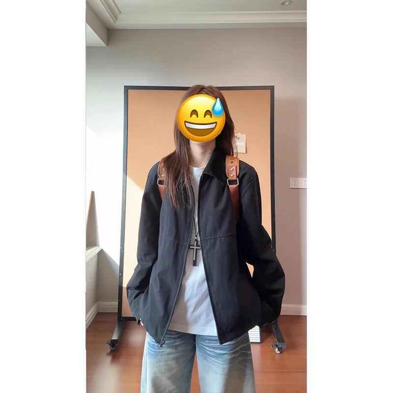 黑色复古短款底特律夹克秋季男美式翻领拉链工装夹克巴恩风短外套