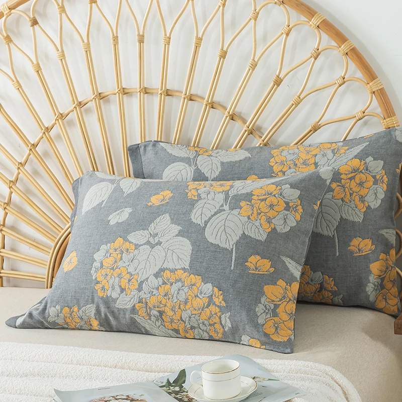 纯棉成人按扣枕套家用枕头套一对75*50大号高档全棉纱布枕套