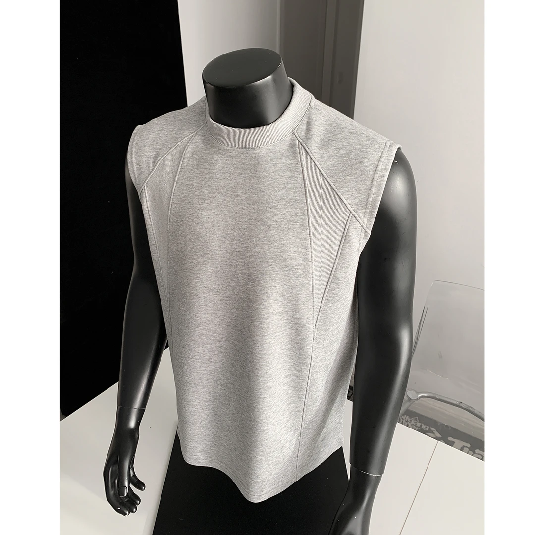 York Zoom夏季新款无袖拼接解构短袖背心T恤运动复古百搭纯色圆领