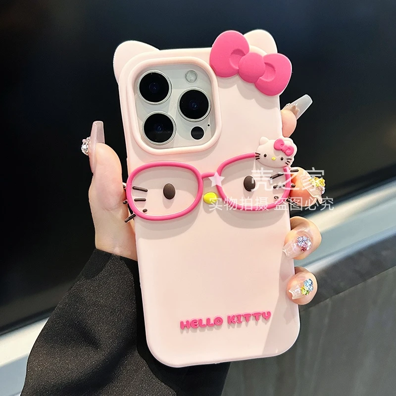 卡通立体眼镜KT猫适用苹果oppo华为vivo小米手机壳全包女款个性潮