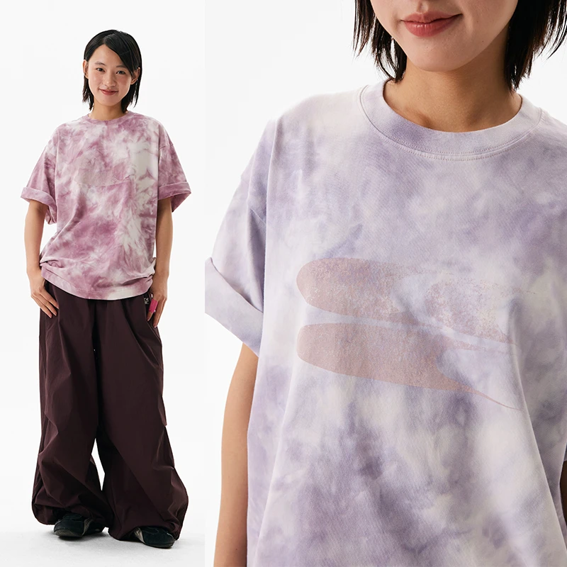 Crying center/哭喊中心做旧logo扎染短袖T恤 宽松情侣圆领